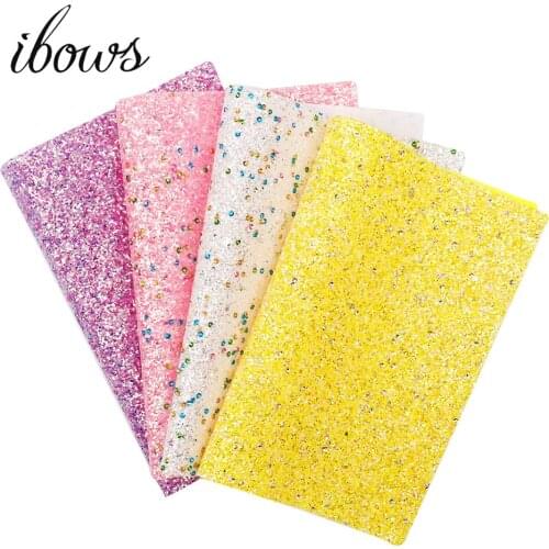 IBOWS 4Pcs/Sets A4 Sheets 8"X11.8" Glow In Dark Chunky Glitter Fabric Leather Fabric For Bows shoes crafts Sewing DIY Materials