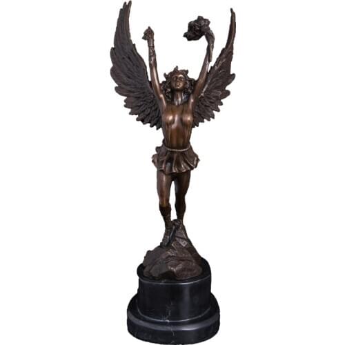 Ivorique DS-372 Western Bronze Greek Mythology Angel Torchbearer Statue Ornament Bronze Art Crafts Decor For Home Decoration