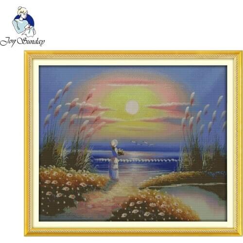 Joy Sunday Seaside girl Counted Stamped Cross Stitch DIY Cross Stitch Kit For Embroidery Home Decor Needlework Cross Stitch