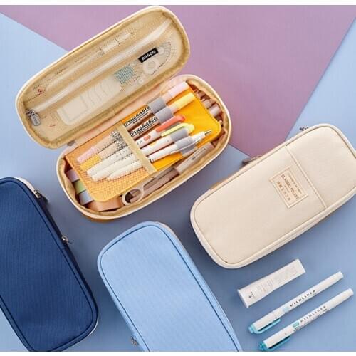 Stationery Canvas Pencil Case Double Layer Large Capacity Pencil Box Cute Korea Pencilcase For Kids Boys Pen Box School Supplies