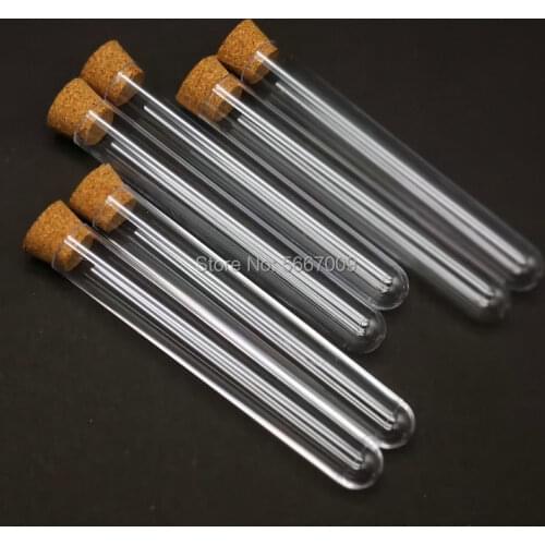 100pcs 15x100mm Lab Clear Plastic Test Tubes With Corks Stoppers Caps Wedding Favor Gift Tube Laboratory School Experiment