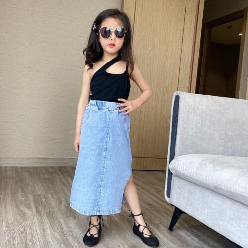 Girls Wrapped Buttocks Spli Denim Skirt Pring and Summer 2021 Personality Korean Style Vest