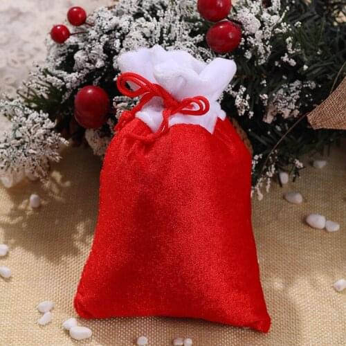 6/12pcs/set 10x15cmRed flannel drawstring bag Christmas Gift Bag Wedding Party Decoration Child Favor Drawer Bag