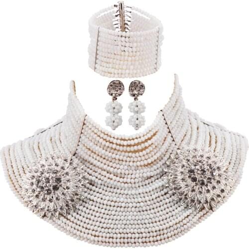 Fashion White African Beads Jewelry Set 25 Layers 4mm Crystal Beaded Necklace Jewelry Sets 25LC15