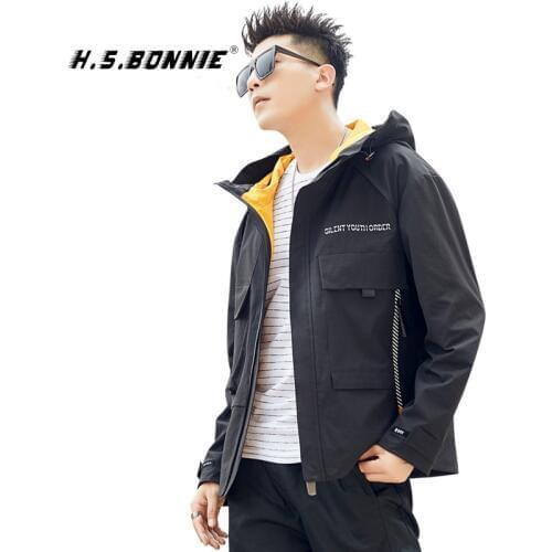 Men Casual Jacket 2019 Autumn Zipper With Hat Outerwear HipHop Windbreaker Coat Solid Color Fashion Male Streetwear Clothing