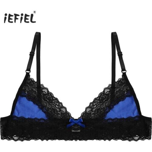 Gay Mens Erotic Sissy Lingerie Bra Tops Bralette Underwear Adjustable Shoulder Straps Floral Lace Wire-free Unlined Bra Tops
