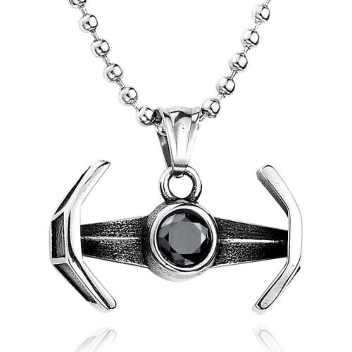 Stainless Steel UFO desgin with black stone pendant Fashion Mans Necklace chain Unisex Jewelry