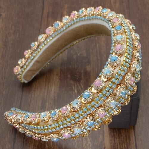 New Personality European Palace Style Luxury Sparkly Rhinestones Headband Baroque Crystal Thick Sponge Hair Bnad Women Party