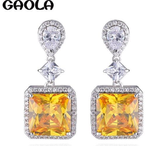GAOLA New Trendy Micro Paved Shining Plant Earring Square Stone Earrings For Girls GLE10000
