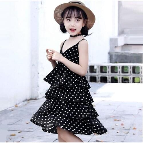 Toddler Teen Girls Dress Summer Beach Children Sleeveless Dot Clothes Kids Girl Dresses Princess Costume Holiday Party JW5213