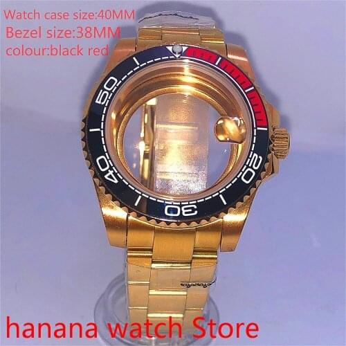 Suitable for NH35 36 Mingzhu2813 Miyata self-winding 40mm transparent back gold box series, with rotating black red bezel