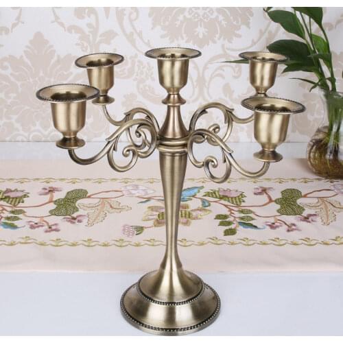 Nordic Metal Bronze Plated Candle Holder Retro Vintage 5-Arms Candelabra For Wedding Decoration Candlelight Dinner