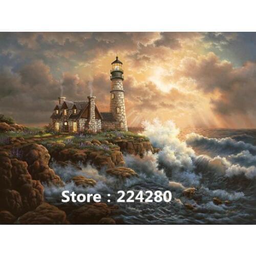 Needlework,for embroidery,DIY 14CT Unprinted Cross stitch kits Seaside Lighthouse scenery Cross-Stitching home decor crafts