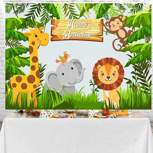 Sensfun Jungle Theme Party Photography Backdrop Happy Birthday Photo Party Background Vinyl Booth Props Photocall