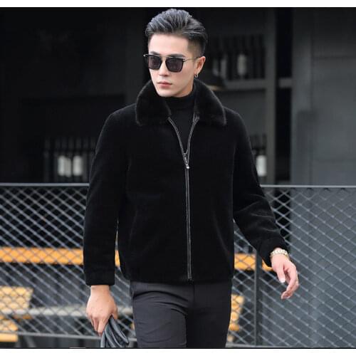 2020 New Winter Middle Age Men Real Fur Coat Male Mink Fur Collar Sheep Shearling Genuine Lamb Fur Coats Man Short Jacket Z59