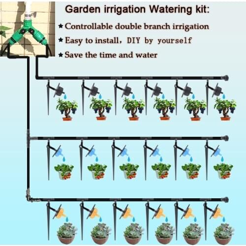 50~10M Garden Automatic Drip Irrigation Set 4/7mm Hose Double Branch Irrigation System Greenhouse Vegetable Watering Kits