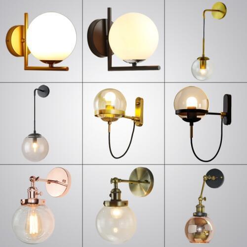 Modern minimalist hanging adjustable wire glass ball wall lamp Nordic creative home decoration hardware lighting lamps gold