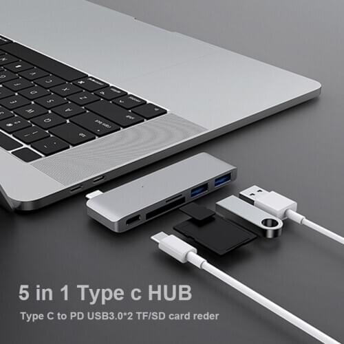 Thunderbolt 3 USB Type C Hub for MacBook 12 inch USB-C Dock Adapter with Micro SD/TF Reader Slot for Mac Book Pro USB C HUB