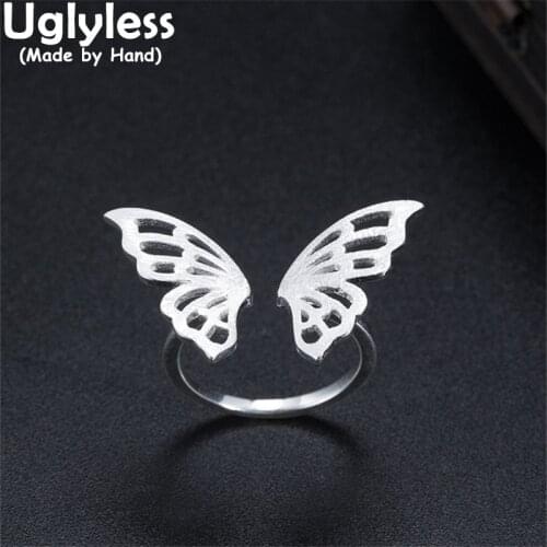 Uglyless Vivid Silver Butterfly Rings for Women Real 925 Sterling Silver Butterflies Insects Rings Exaggerated Fashion Jewelry