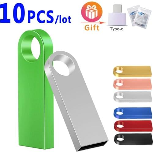 10pcs/lot USB Flash Drive 64GB Metal Pendrive High Speed USB Stick 32GB Pen Drive Real Capacity 16GB USB Flash Gift Free Logo