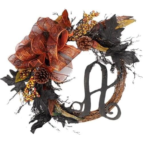 Halloween Wreath Wall Pendant Mesh Rattan Ring Door Decoration Holiday Decoration Props Halloween Decoration Wreath
