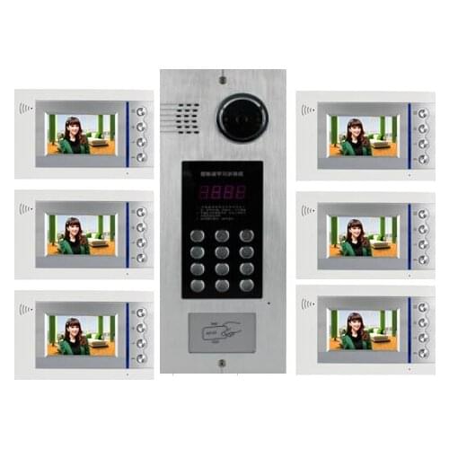 XinSiLu Building Home security Video Intercom System 4.3" LCD Video Door Phone IR Home Video Doorbell For 6-Apartments 1 Doors
