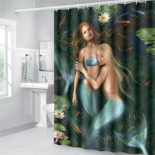Sexy Mermaid Print Shower Curtain Waterproof Bathroom Curtain Set Anti-slip Bath Rug Mat Soft Carpet Toilet Lid Cover Home Decor