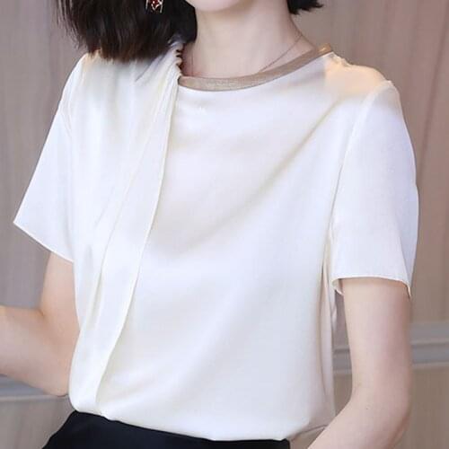 Summer Women Blouse Short Sleeve Bow O-Neck Chiffon Blouse Shirt Tops Blouse Women Blusas Mujer De Moda 2021 Blouses Femme F84
