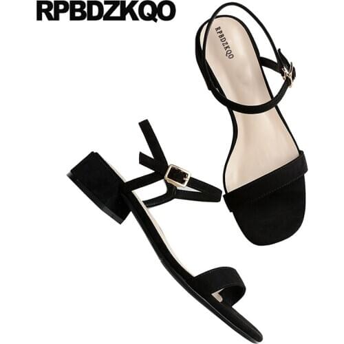 High Heels Pumps Square Sandals Runway Low Heel Block Black Chunky Slingback Ankle Strap Designer Shoes Women Luxury 2019 Suede