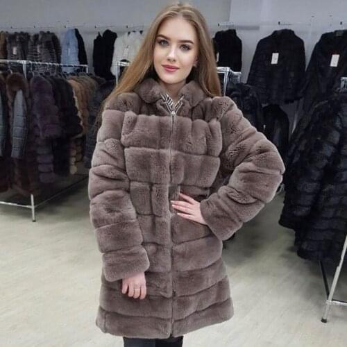Hooded Fur Coat Women Beautiful Rex Rabbit Fur Coat Winter Fashion Fur Jacket Custom Any Color And Size