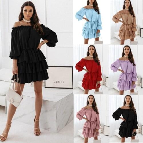 Women Robe Femme Spring Autumn Black A-Line Y2K Dresses Patchwork Ruffles Slash Neck Slim Mini Dress For Woman Vestido De Mujer