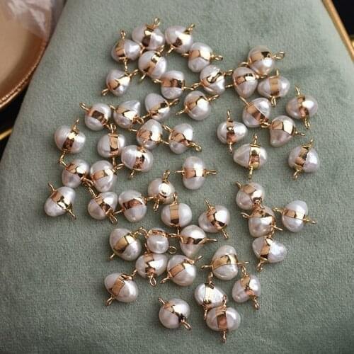 1 Pc Natural Freshwater Pearl Baroque Metal Edging Pearls Loose Beads 11-12mm DIY Jewelry Necklace Clothing Accessories