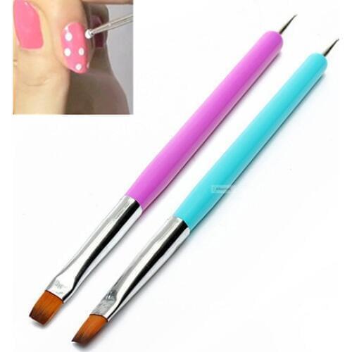 2pcs Nail paint and dotting Pen Pick Up Rhinestone paint nail art polish gel brushes double side Manicure Dotting Tools