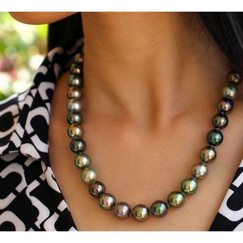 2017 stunning AAA 10-11 mm Tahitian round multicolor pearl necklace 18 INCH