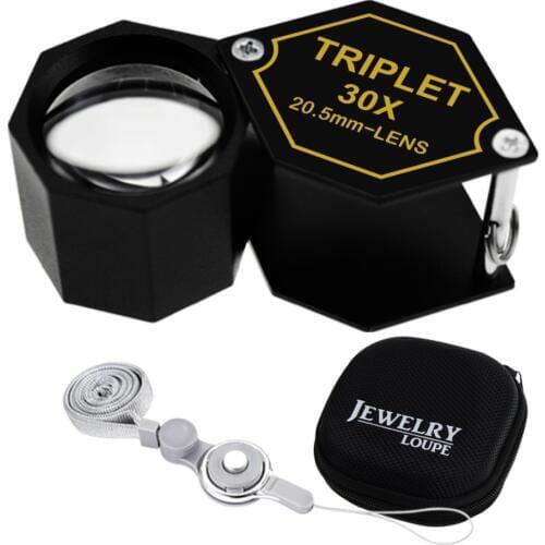 30x Jeweler 20.5mm Gem Loupe Magnifiers Jewelry Triplet Lens Coin Mechanics Machinists Optical Glass Magnification