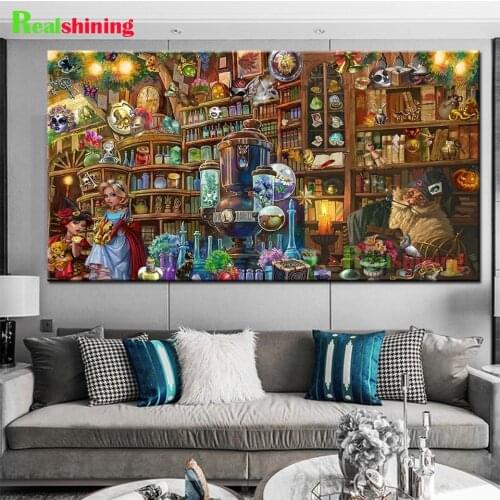 5d Diy Diamond Painting Full Fantasy Bookshelf Cartoon Angel Diamond Mosaic Fairy Tale World Diamond Embroidery Sale N2159