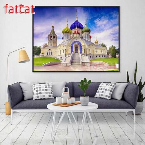 FATCAT 5d diy diamond painting Christ church palace full square diamond embroidery rhinestone round kits home decor AE2650