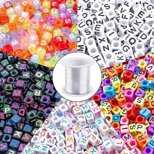 1400PCS Plastic Alphabet Letter Loose Beads with 1 Roll Thread for Kids Children Bracelets Necklaces Jewelry Making Supplies