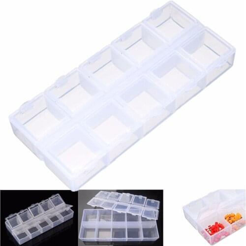 Double Sides 10 Slots Compartment Plastic Jewelry Storage Box Clear Tool Case Plastic Box Pills Drugs Container