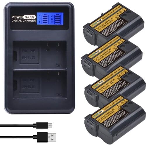 2Pcs EN-EL15 ENEL15 EN-EL15A Battery + LCD Dual USB Charger for For Nikon DSLR D600 D610 D800 D800E D810 D7000 D7100 D7200 L15
