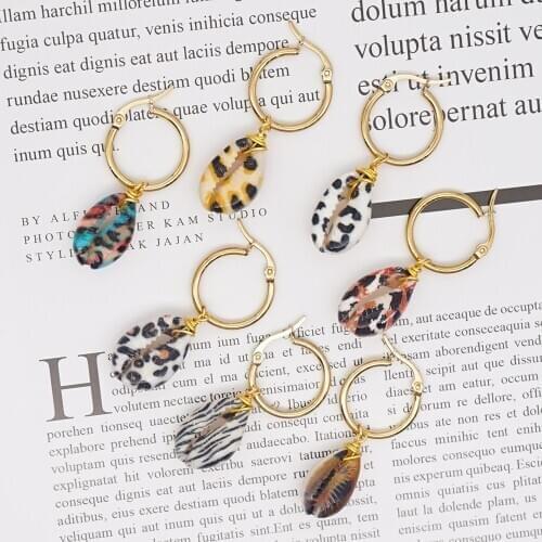 Go2Boho Leopard Seashell Earring Dangle Earings For Women Boho Jewelry 2021 Trendy Beach Shell Earrings Stainless Steel Circle