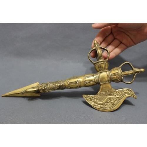 Bronze Pure Copper Old Qing Ming Brass Tibet Tibetan Bronze FengShui Fly Dragon Statue Buddhism Phurpa Talismans