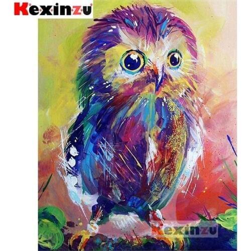 Kexinzu New 5D DIY Full Square/Round Drill Diamond Painting "Colored owl" 3d Diamond Embroidery Cross Stitch Decor Gift K55