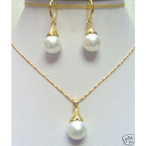 Beautiful white shell pearl pendant necklace earring jewelry set AAA style Fine Noble real Natural free shipping