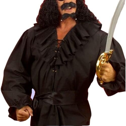 Medieval Pirate Cosplay Costumes Mens Retro Renaissance Puffy Sleeve Top Shirt Lacing Up Palace Style Stage Performance Costume