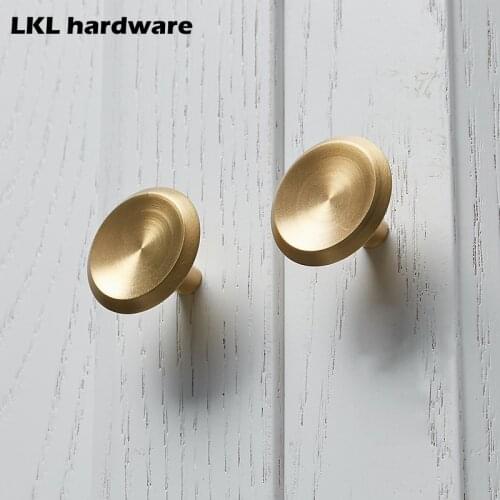 Hot Nordic Simple Light Luxury Cabinet Drawer Wardrobe Door Gold American Pure Copper Round Handle