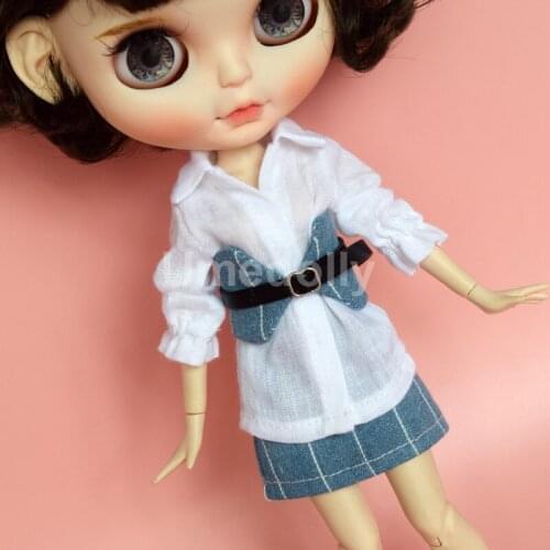 1 Set Fashion 1/6 Dolls Skirt + White Shirt + Waistband Clothes for Blyth, Azone, Licca, Barbies Doll Clothing Accessories