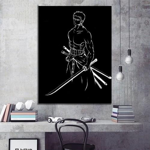 Modular Canvas Painting Home Decor Pictures One Piece Black and White Roronoa Zoro Modern Printed Poster Japan Anime Wall Art