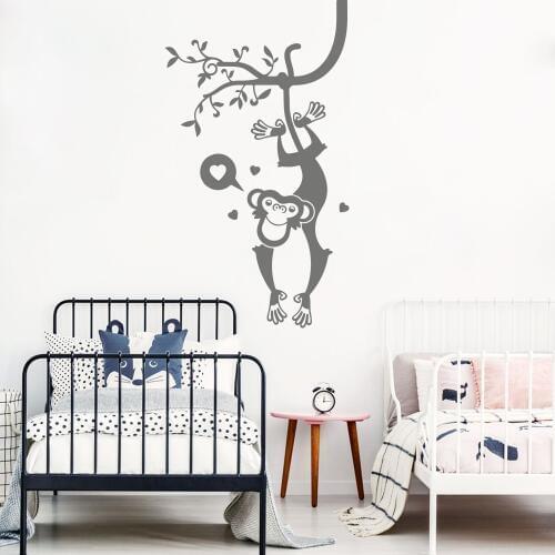 Cartoon Monkey Tree Safari Wall Decal Bedroom Baby Nursery Large Monkey Animal Pet Jungle Forest Wall Sticker Play room Vinyl