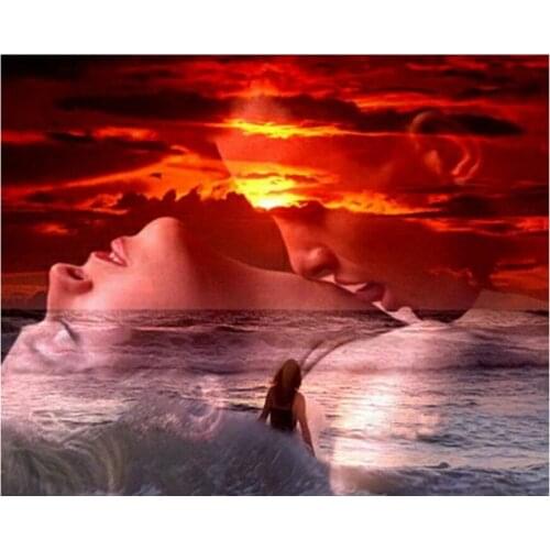 Needlework Diamond Painting seascape Diamond Embroidery Romantic couple,Full Round Diy Kit Drill Diy Rhinestone Mosaic Picture